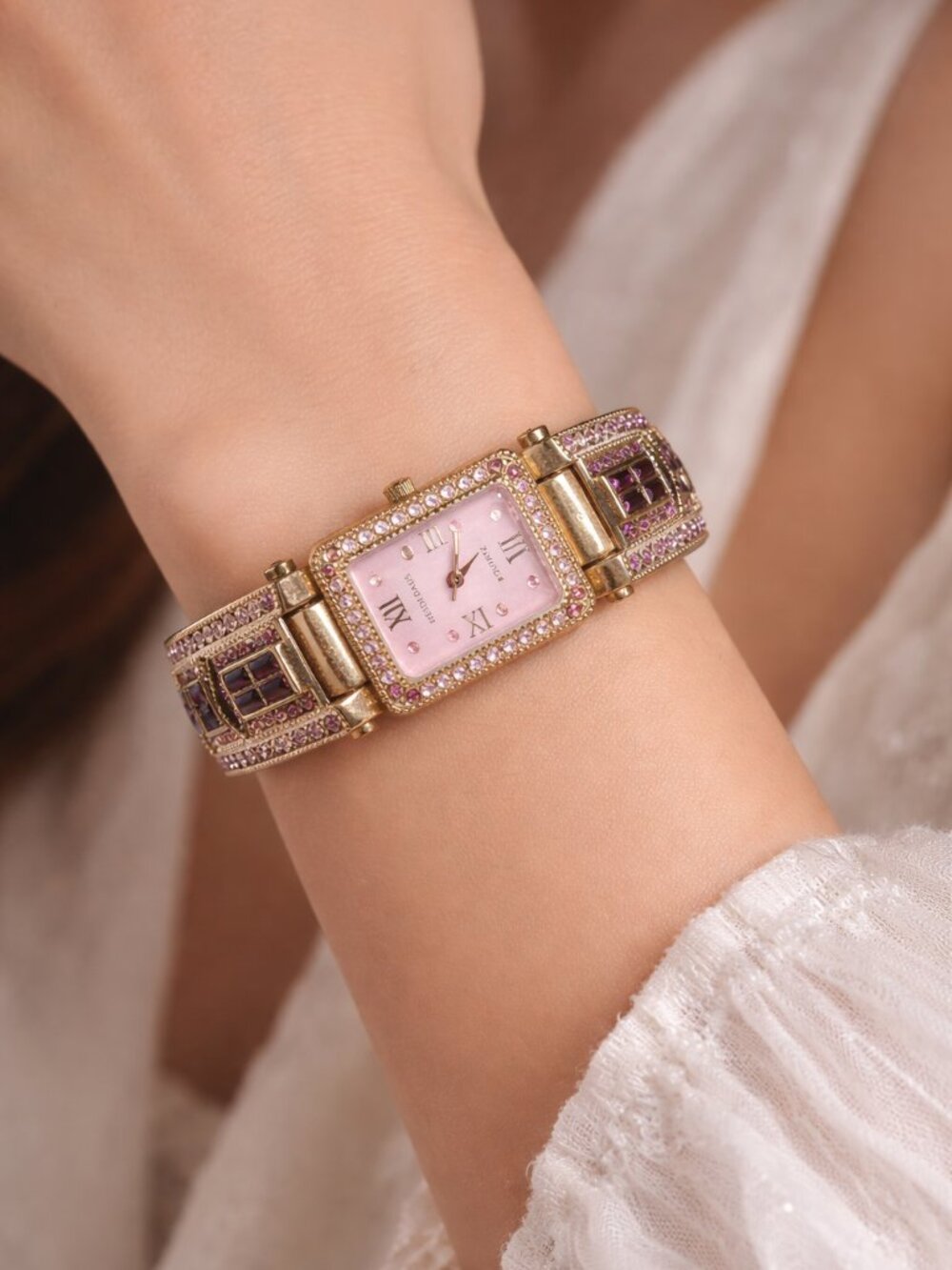 Heidi Daus Pink and Gold Crystal Bracelet Watch